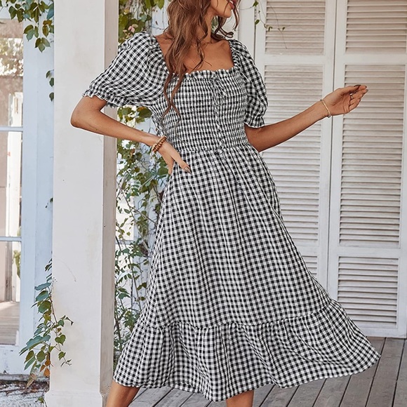 Women's Boho Tie Back Dress Beach Flowy Ruffle Midi Long - Picture 2 of 5